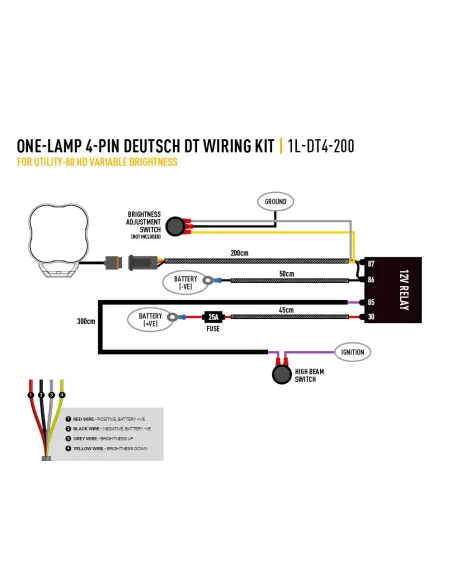 KIT DE CÂBLAGE UNE LAMPE (4-BROCHES, DEUTSCH DT, 12V)