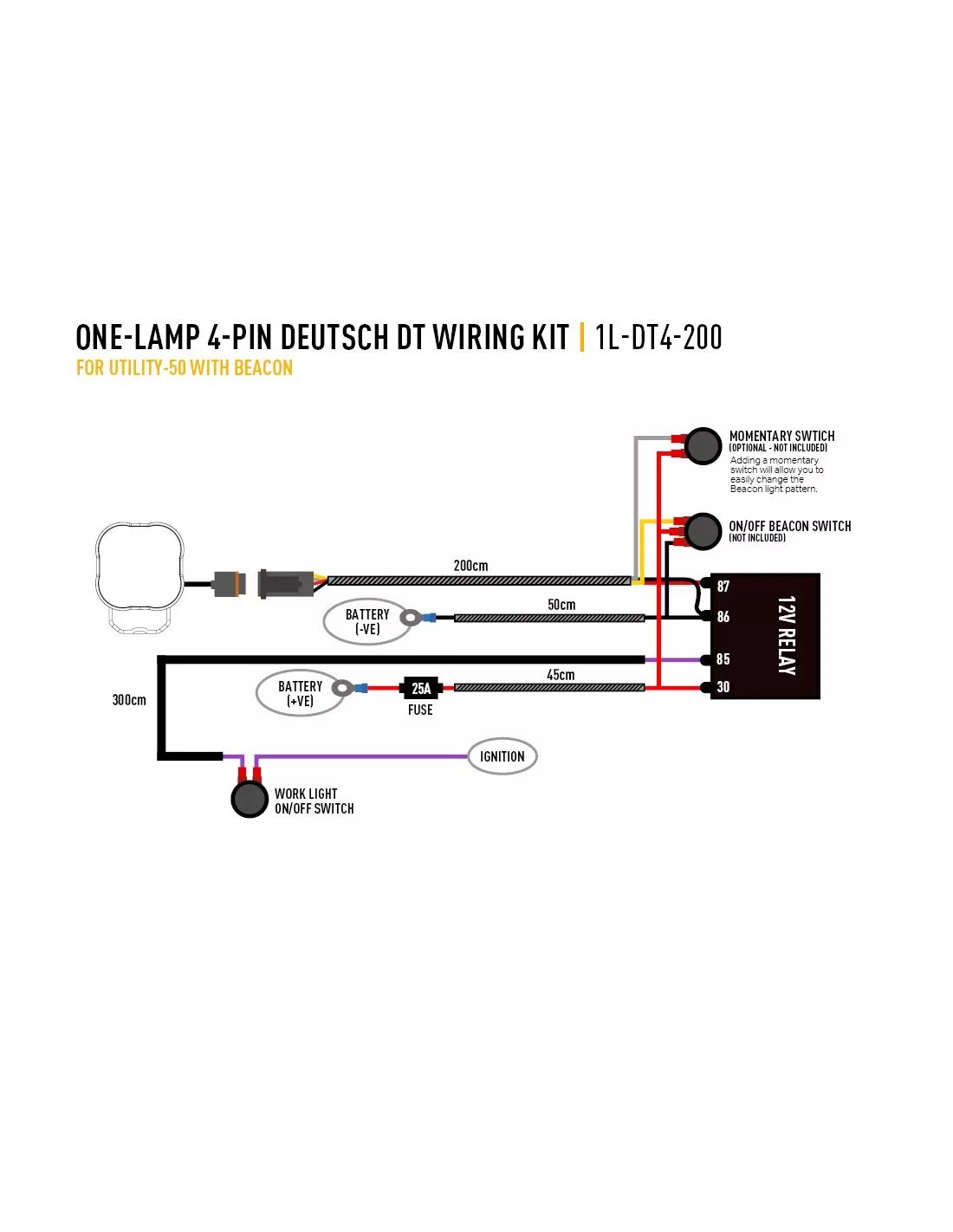 KIT DE CÂBLAGE UNE LAMPE (4-BROCHES, DEUTSCH DT, 12V)