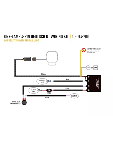 KIT DE CÂBLAGE UNE LAMPE (4-BROCHES, DEUTSCH DT, 12V)