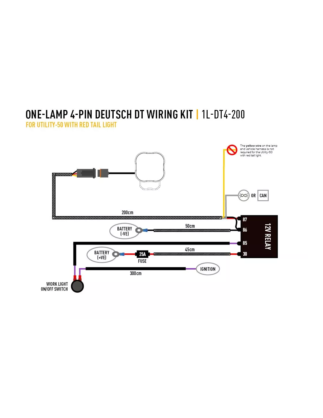 KIT DE CÂBLAGE UNE LAMPE (4-BROCHES, DEUTSCH DT, 12V)