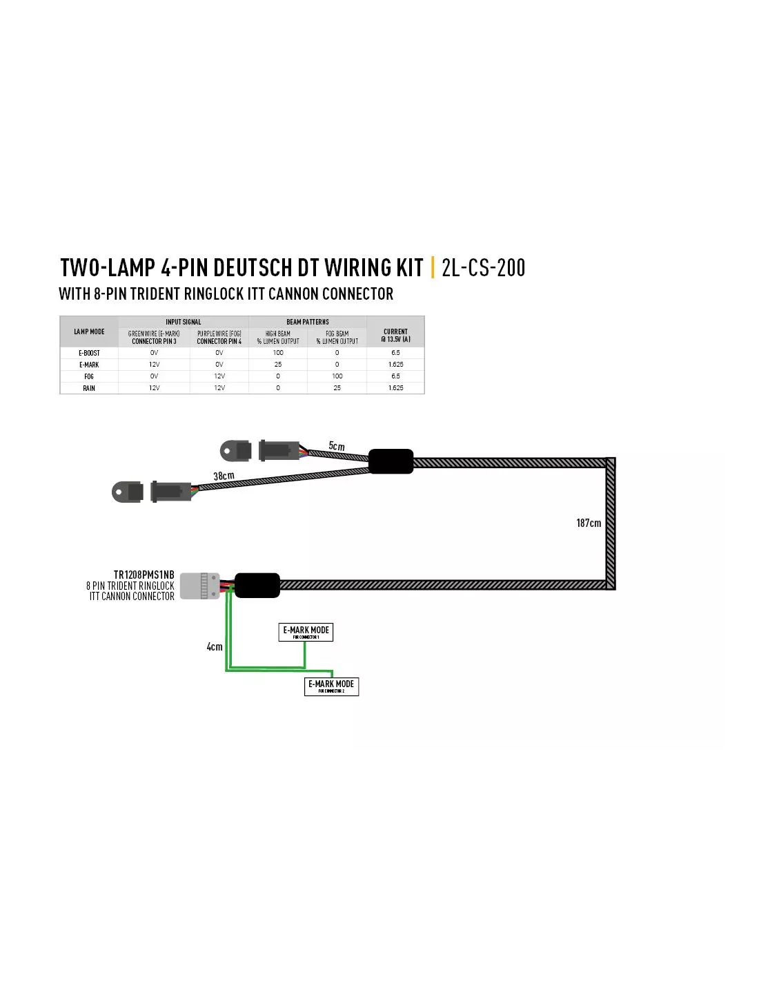 KIT DE CÂBLAGE 2 LAMPES AVEC CONNECTEUR (4-BROCHES, DEUTSCH