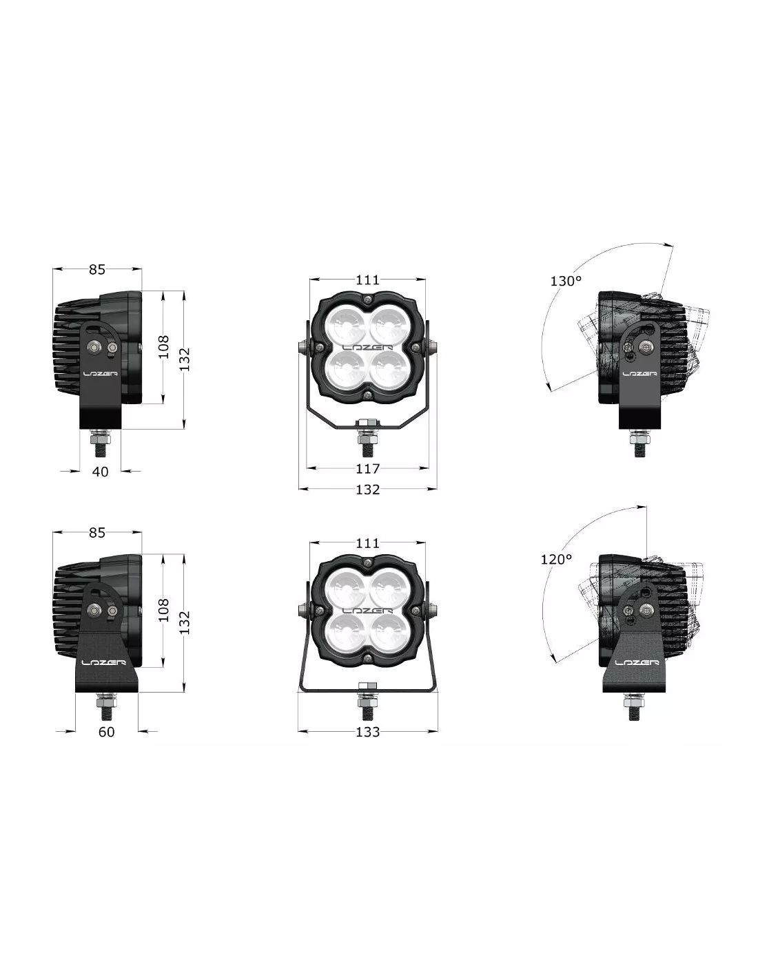 PHARE LED LAZER UTILITY-45 Gen2 NOIR - FIXATION WIDE