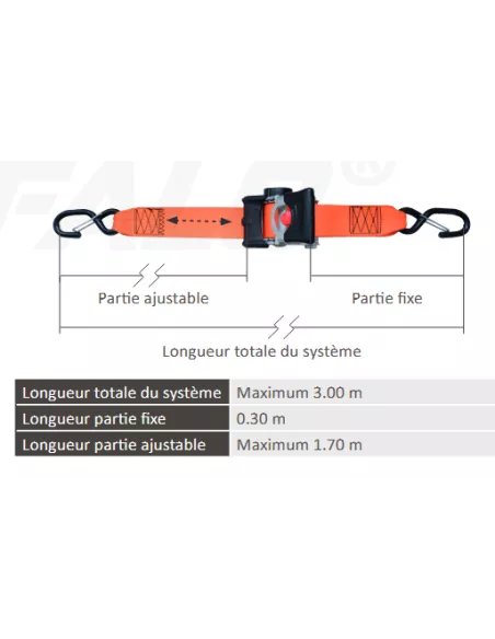 SANGLE ARRIMAGE AUTO-RETRACTABLE CROCHET LINGUET 50mm x 3M /