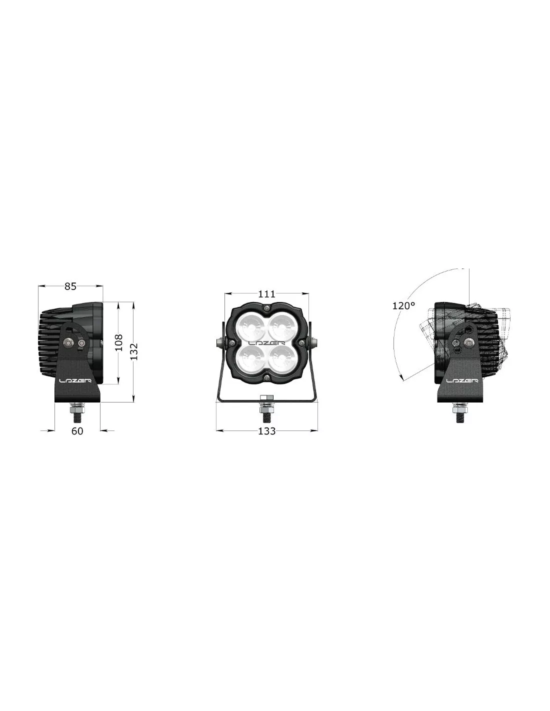 PHARE LED LAZER UTILITY-80 Gen2 NOIR - FIXATION WIDE