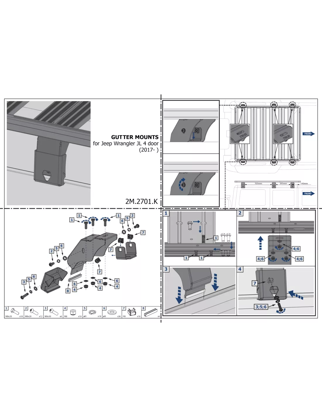 SUPPORT MONTAGE GOUTIERE JEEP WRANGLER JL
