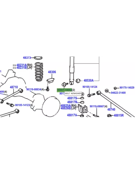 Vis de fixation inférieure amortisseur arrière HDJ100 TOYOTA -