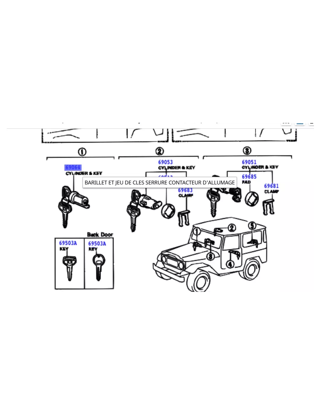 Barillet de contact avec 2 clefs BJ4 HJ4 - Position glow TOYOTA -