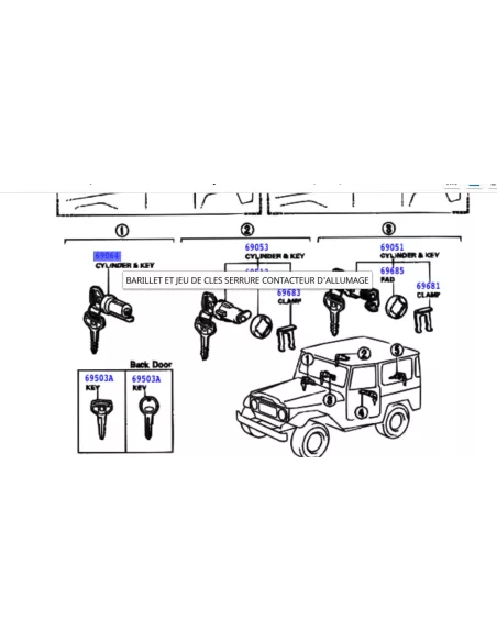 Barillet de contact avec 2 clefs BJ4 HJ4 - Position glow TOYOTA -