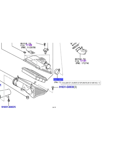 Collier fixation durite accordéon côté boite air KDJ12 KDJ15 TOYOTA -