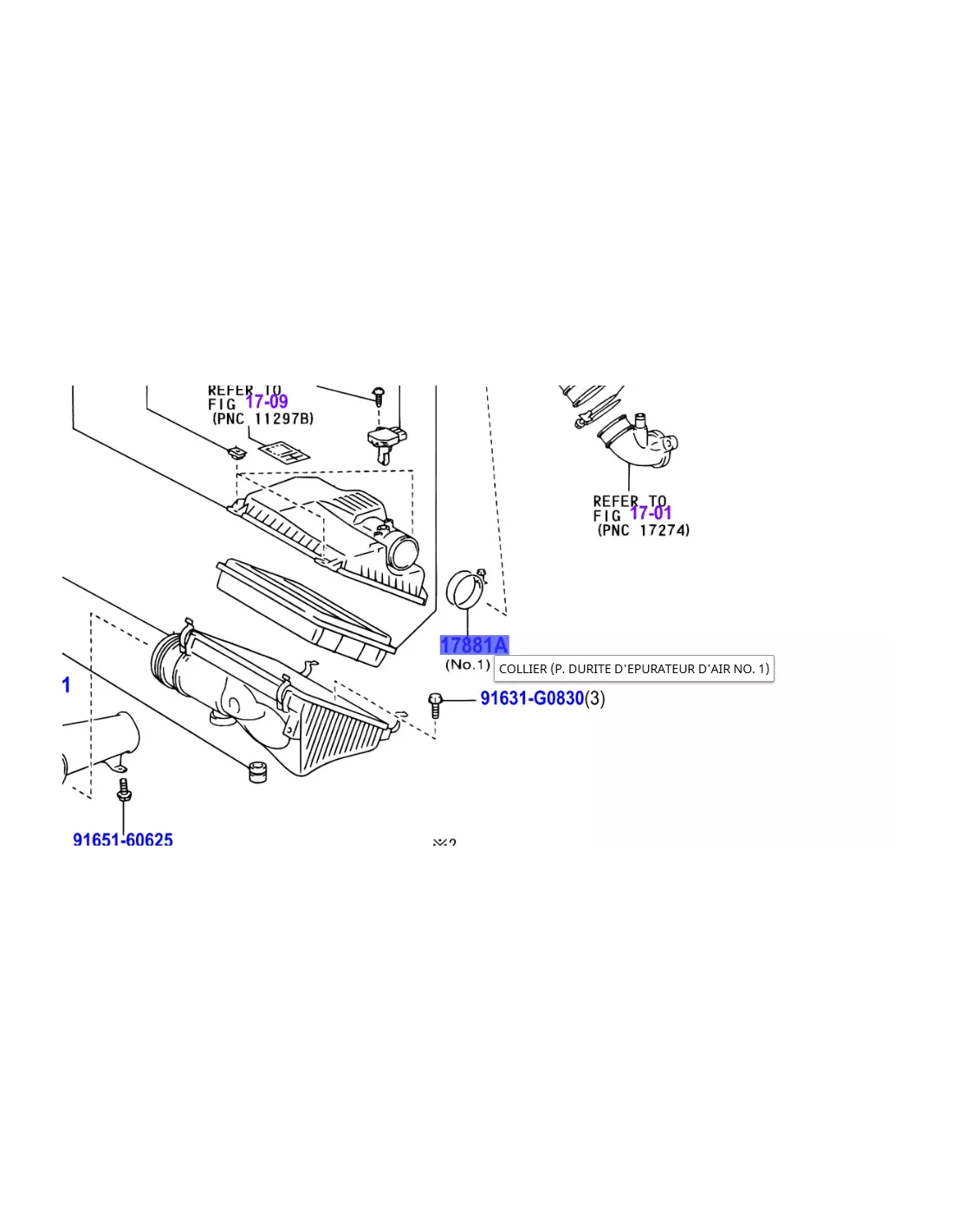 Collier fixation durite accordéon côté boite air KDJ12 KDJ15 TOYOTA -