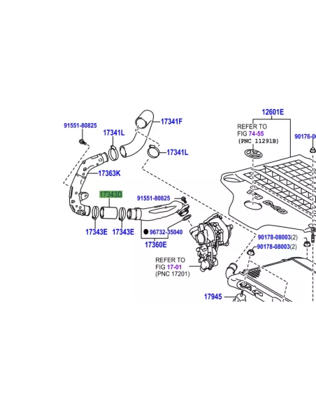 Flexible entre tubes rigides entrée air turbo droit VDJ200 TOYOTA -
