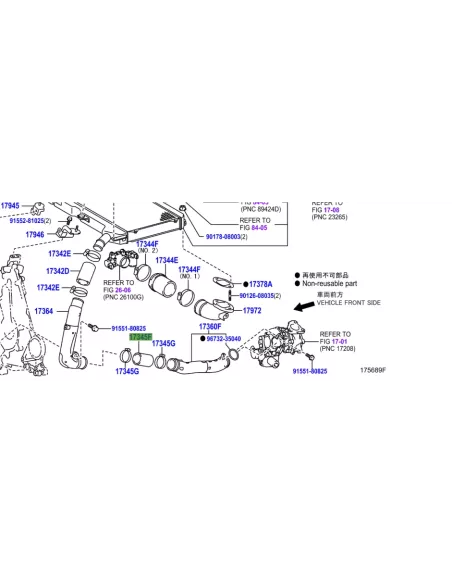 Flexible entre tubes rigides entrée air turbo gauche VDJ200 TOYOTA -