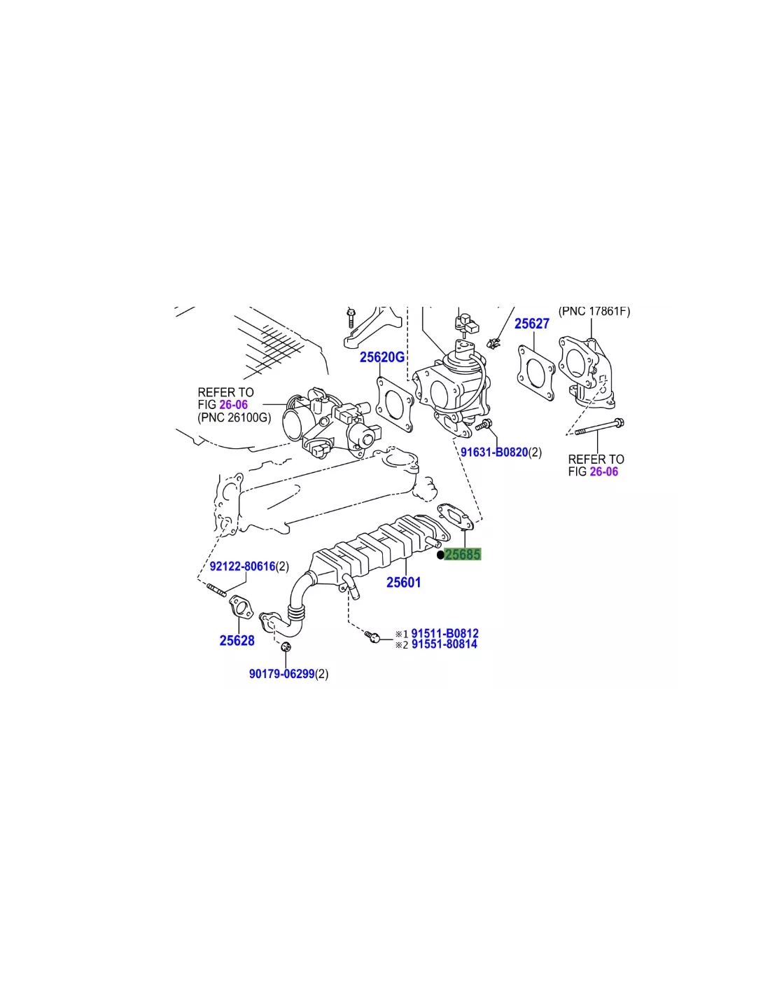 Joint entre refroidisseur et vanne EGR KDJ120 KDJ125 166cv TOYOTA -