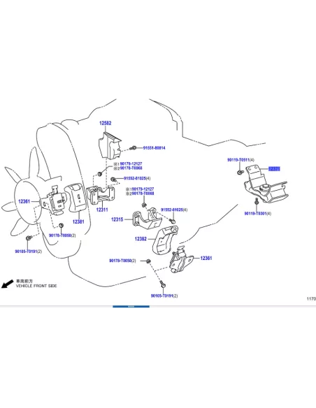 Silent bloc support moteur côté boite de vitesses automatique Hilux