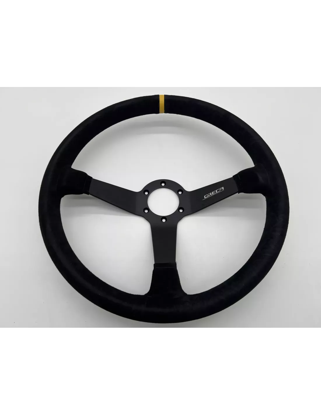 Volant Racing en cuir noir Ø380 en peau retournée DTC PARTS -
