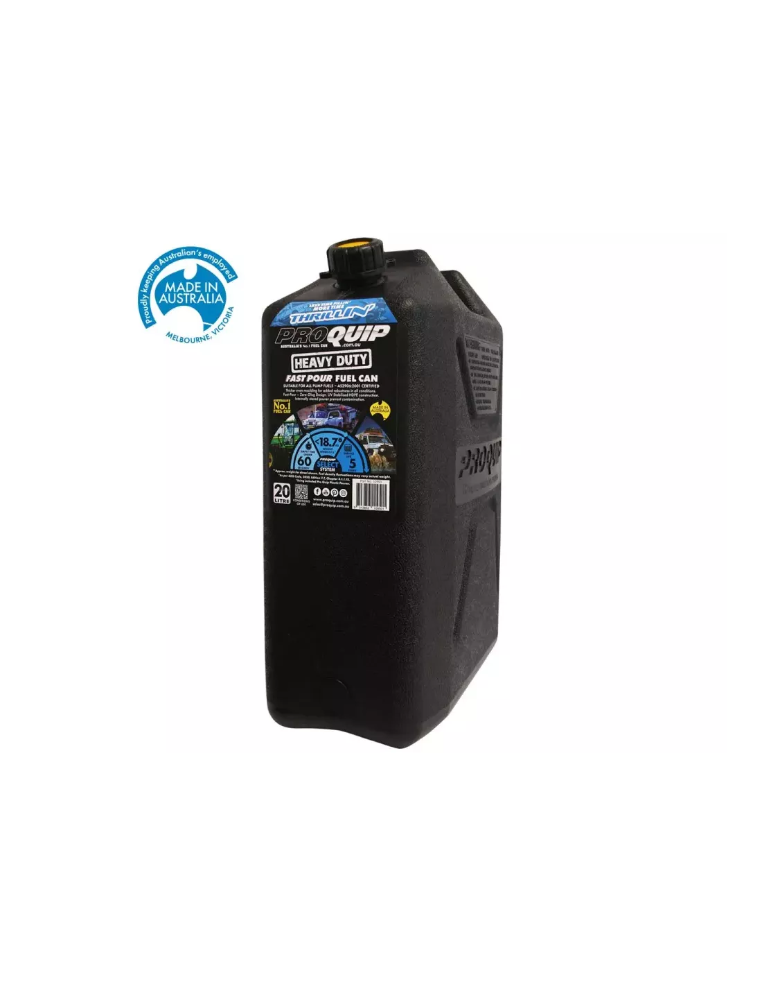 Jerrycan carburant - plastique noir - Format US 20L - avec bec
