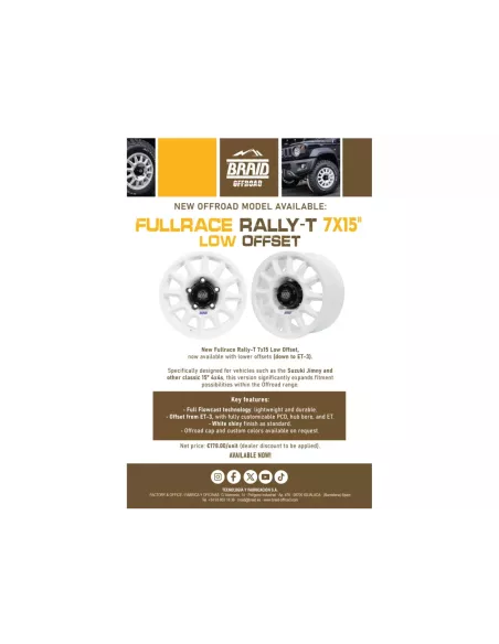 Jante Alu Braid Fullrace Rally Blanche 7x15 5x139 7 ET-3 Jimny 2018+