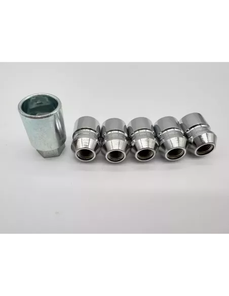 Lot de 5 écrous de roue antivol chromés 12x150 - Cône 60° DTC PARTS -