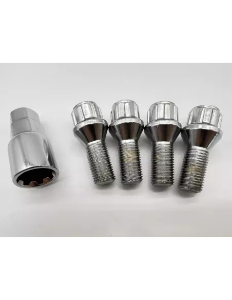 Lot de 4 goujons de roue antivol chromés 14x150 - Cône 60° DTC PARTS
