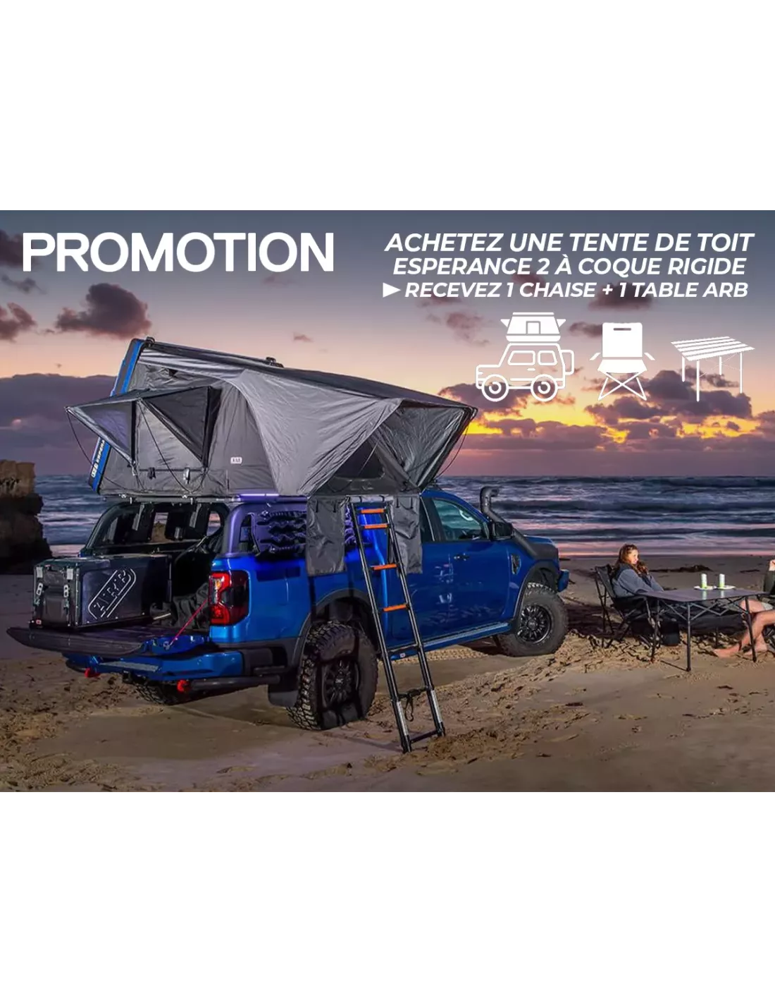 PROMO Tente de toit ARB Esperance 2 + Chaise Base Camp & Table alu