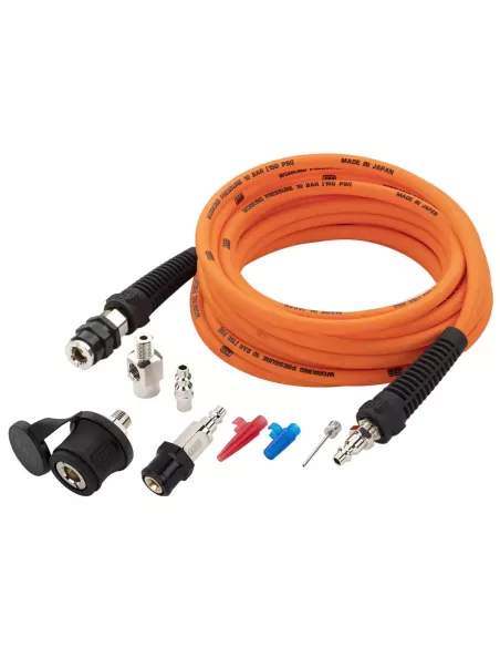 Kit tuyau 7m 10bars + raccords et adaptateurs de gonflage compresseur