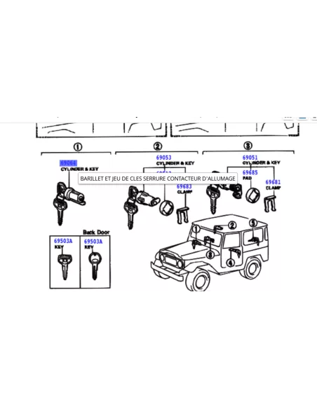 Barillet de contact avec 2 clefs BJ4 HJ4 - Position glow TOYOTA -