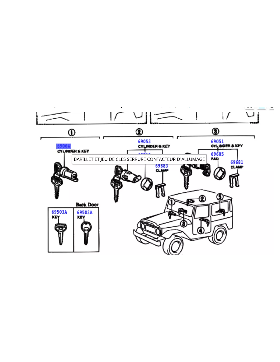 Barillet de contact avec 2 clefs BJ4 HJ4 - Position glow TOYOTA -