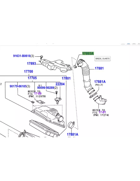 Petit collier sur durite accordéon admission KDJ120 KDJ125 TOYOTA -