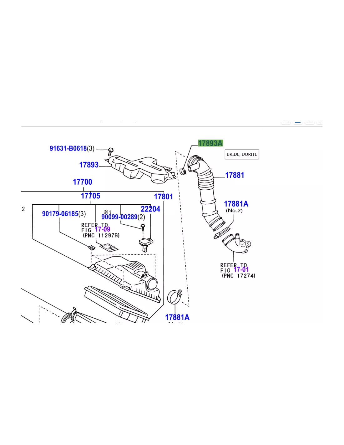 Petit collier sur durite accordéon admission KDJ120 KDJ125 TOYOTA -