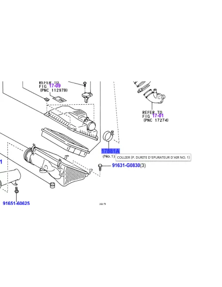 Collier fixation durite accordéon côté boite air KDJ12 KDJ15 TOYOTA -