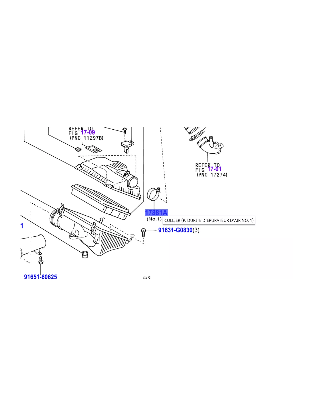 Collier fixation durite accordéon côté boite air KDJ12 KDJ15 TOYOTA -