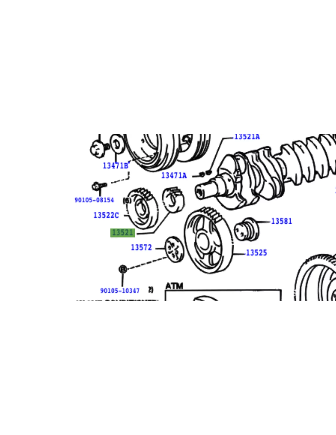 Pignon sur vilebrequin entrainement distribution HDJ100 TOYOTA -