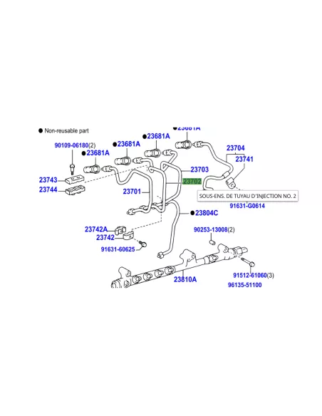 Conduite rigide haute pression injecteur No2 KDJ9 KDJ12 163cv TOYOTA