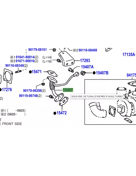 Tube rigide alimentation huile turbo KDJ9 KDJ12 163cv 166cv TOYOTA -