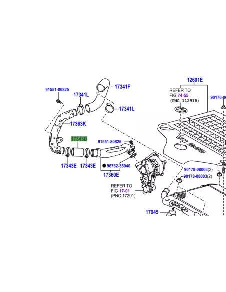 Flexible entre tubes rigides entrée air turbo droit VDJ200 TOYOTA -
