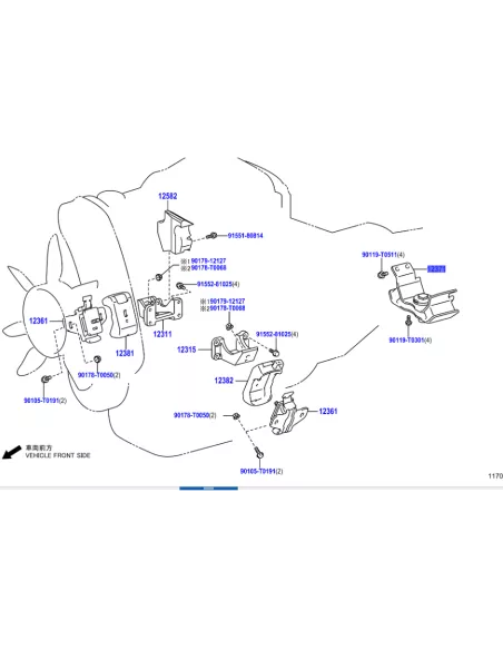 Silent bloc support moteur côté boite de vitesses automatique Hilux
