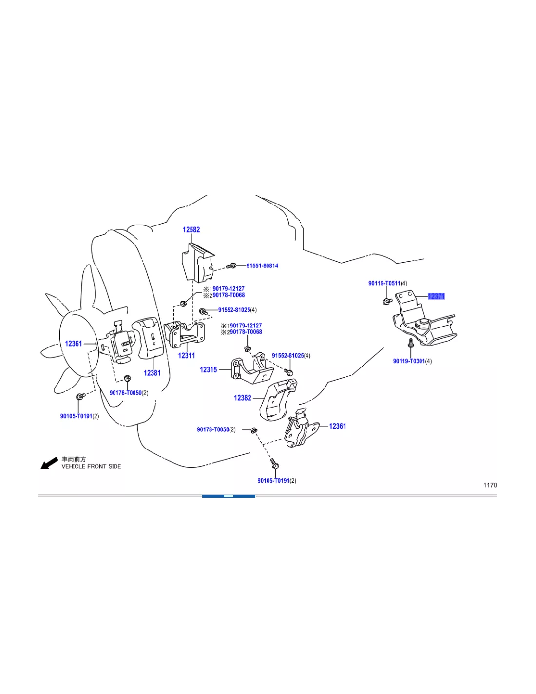 Silent bloc support moteur côté boite de vitesses automatique Hilux
