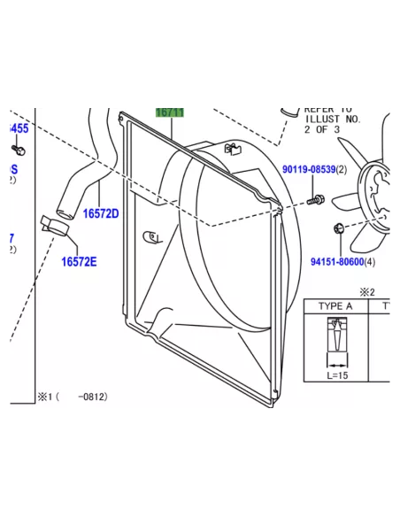 Buse radiateur tunnel hélice visco coupleur ventilateur VDJ200 TOYOTA