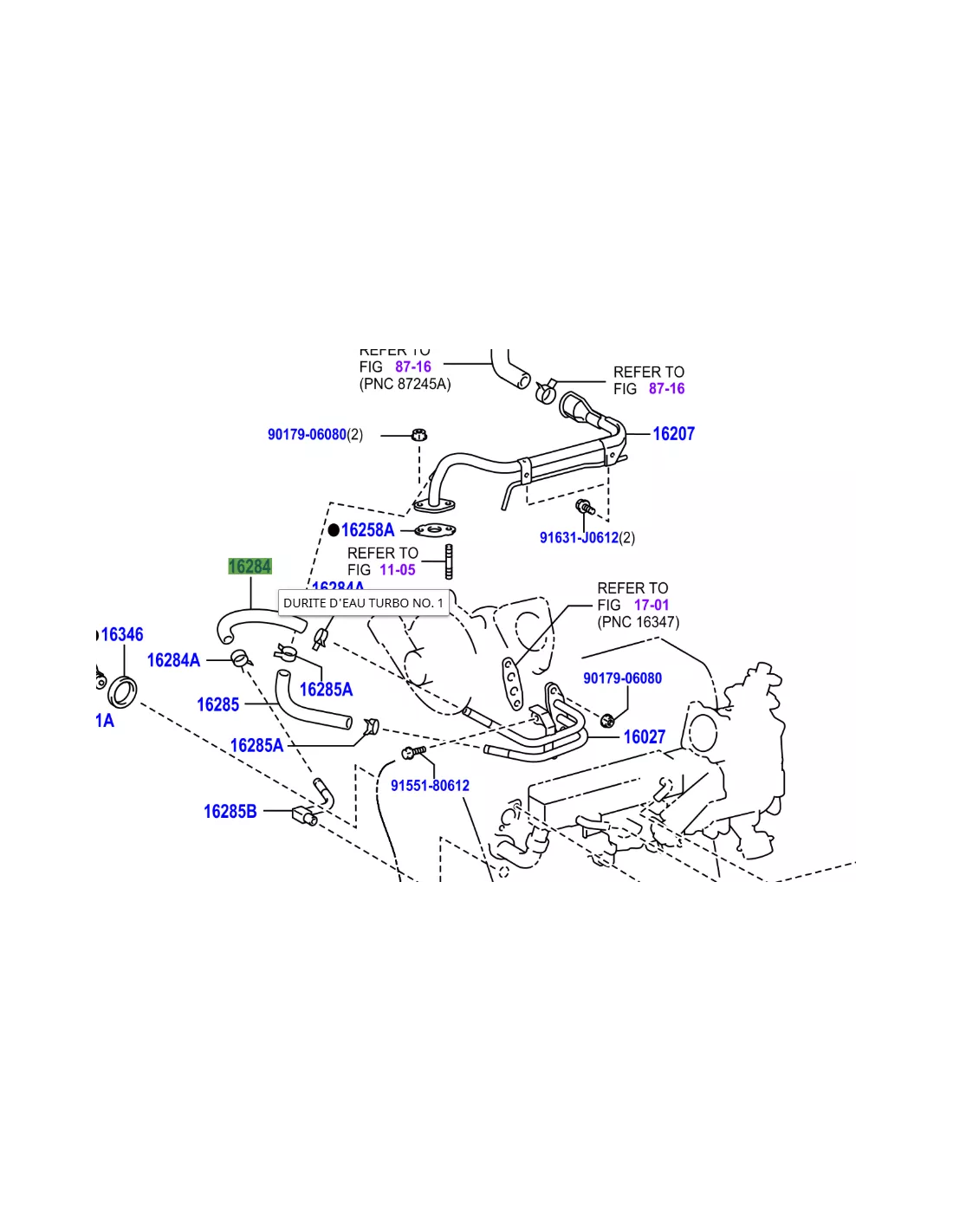 Durite liquide refroidissement entre turbo et bloc KDJ12 173cv TOYOTA