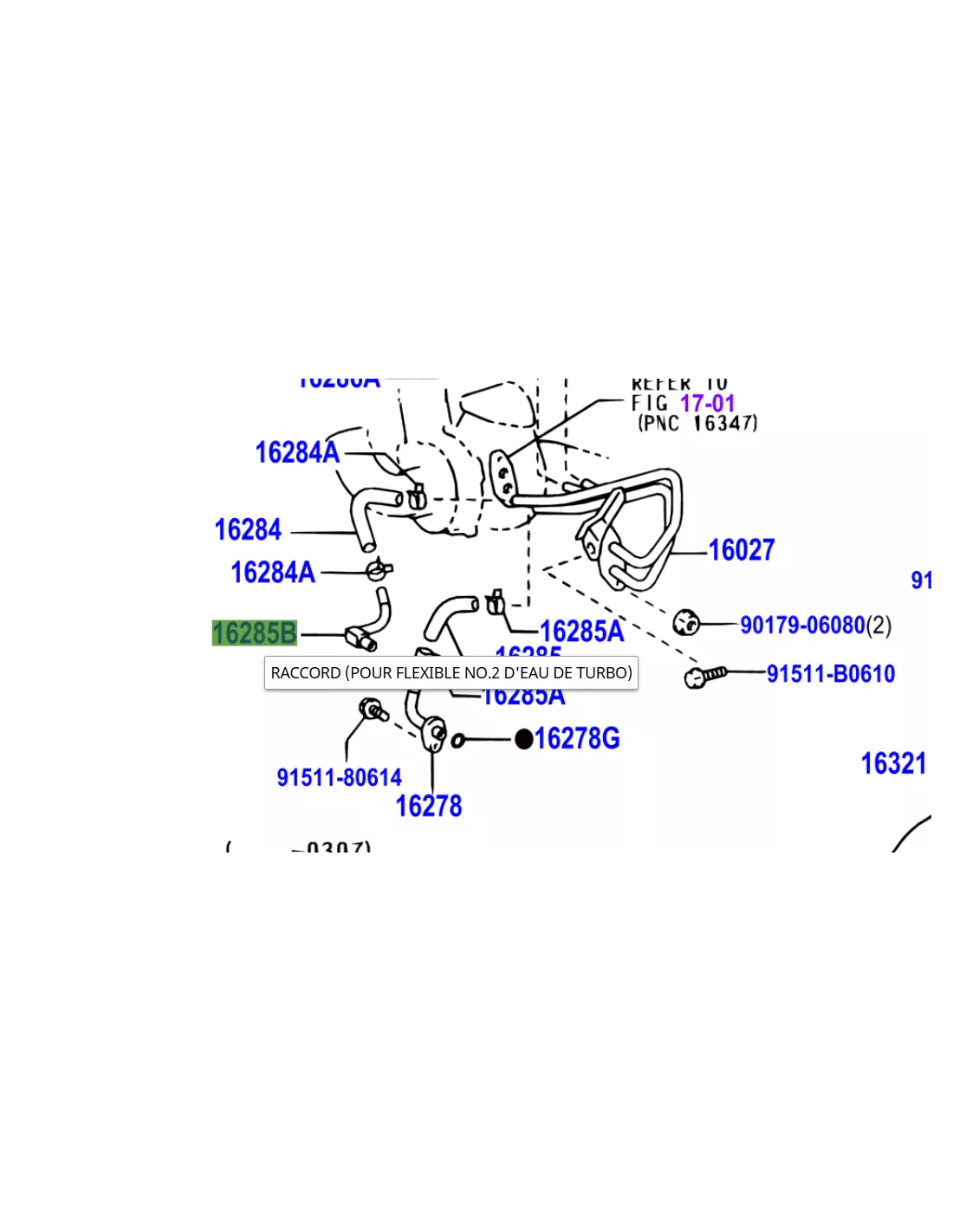 Tuyau No2 piquage liquide refroidissement turbo sur le bloc KZJ KDJ