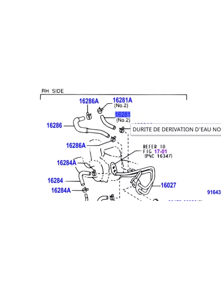 Durite No2 de refroidissement turbo KDJ9 KDJ12 163cv TOYOTA -