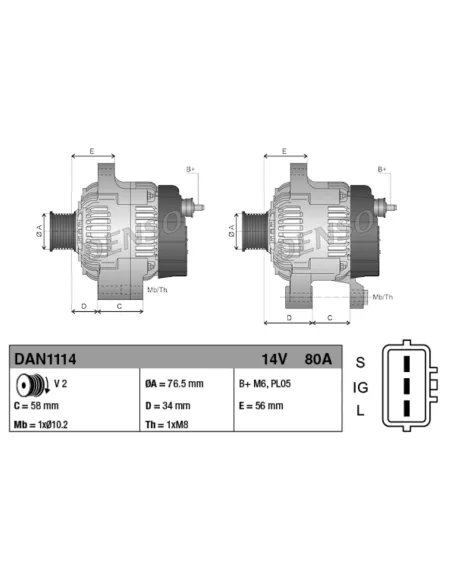 Alternateur Denso 12V 80A NEUF prise ovale Land Cruiser HDJ80 HDJ100