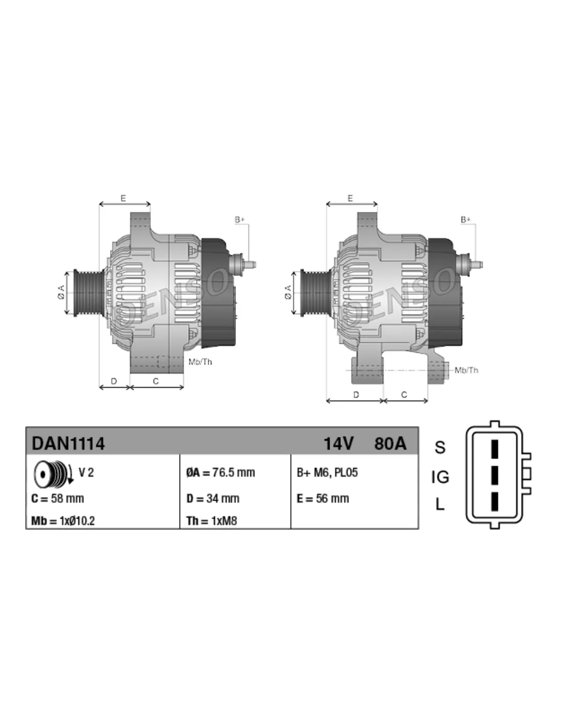 Alternateur Denso 12V 80A NEUF prise ovale Land Cruiser HDJ80 HDJ100