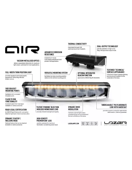 Barre LED Lazer AIR-90 avec fonction Beacon LAZER - accessoire 4x4