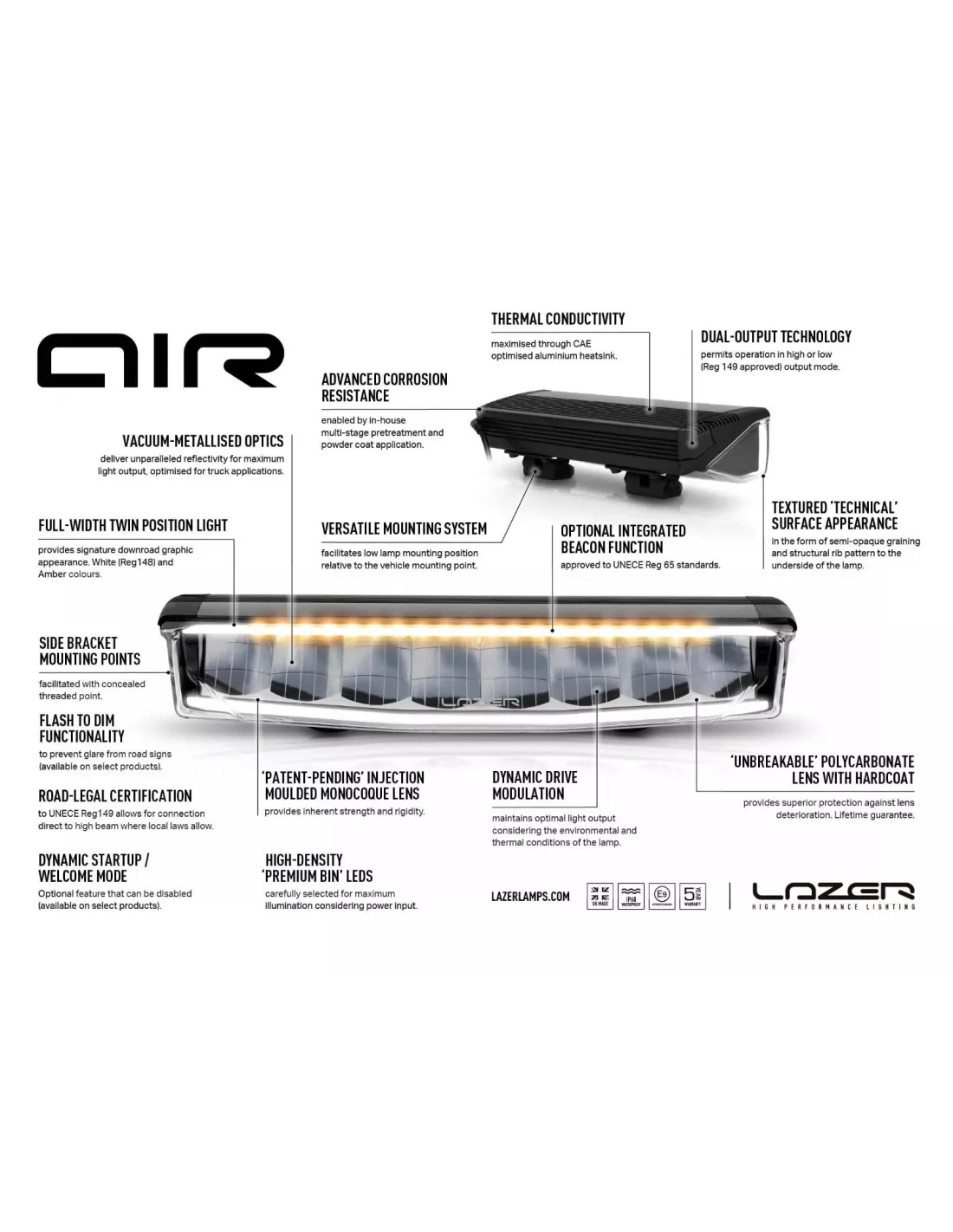 Barre LED Lazer AIR-90 avec fonction Beacon LAZER - accessoire 4x4