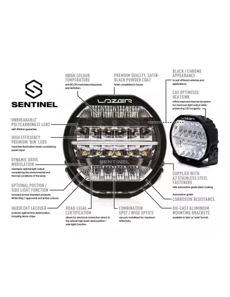 Longue portée LED Lazer Sentinel 7 Elite LAZER - accessoire 4x4