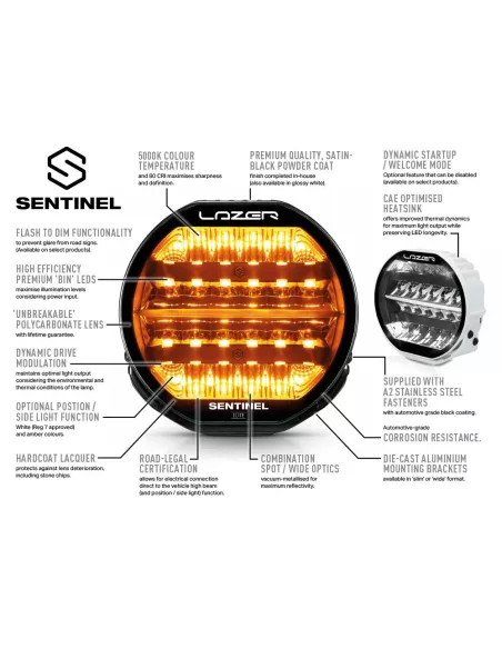 Longue portée LED Lazer Sentinel 9 Highline PL2 avec fonction Beacon