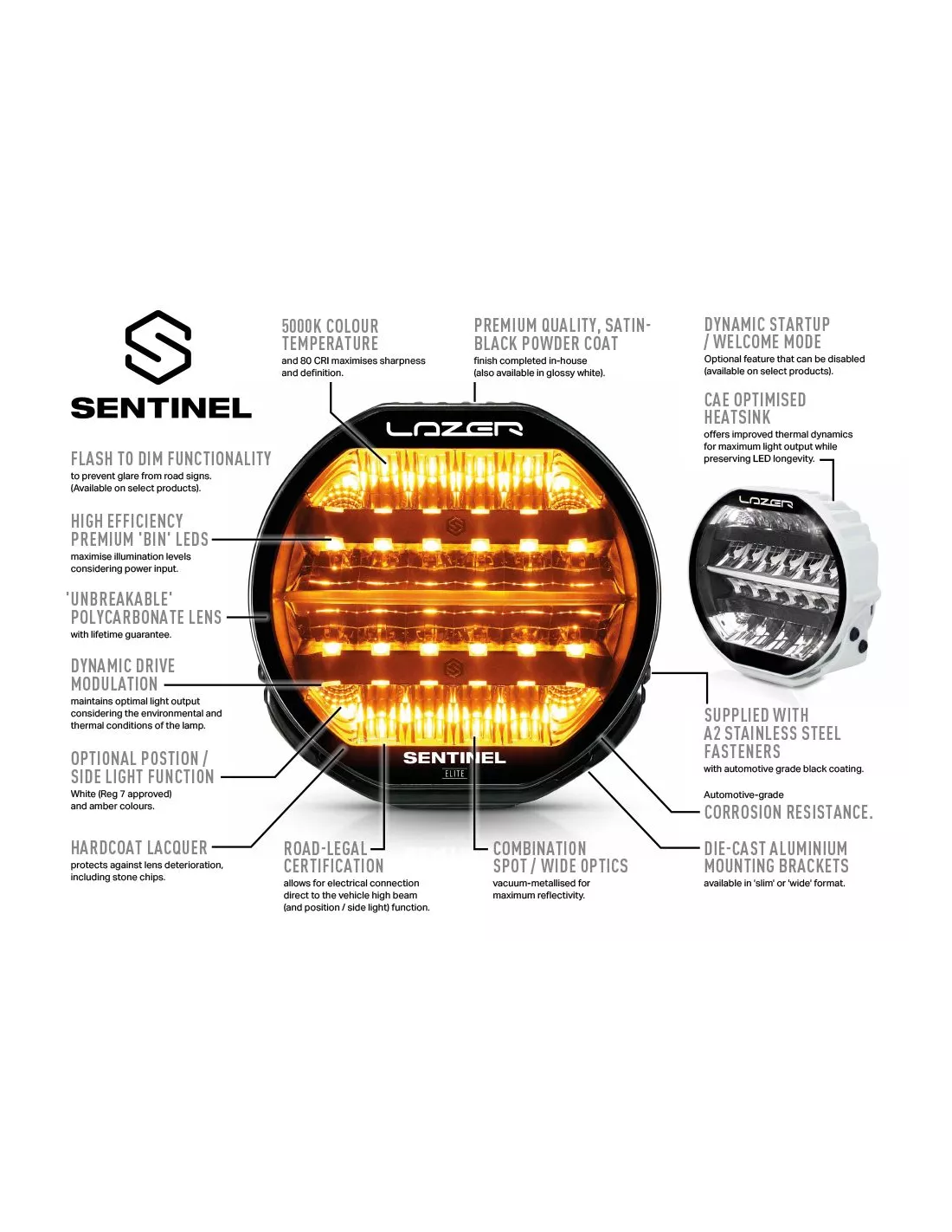 Longue portée LED Lazer Sentinel 9 Highline PL2 Blanc avec fonction