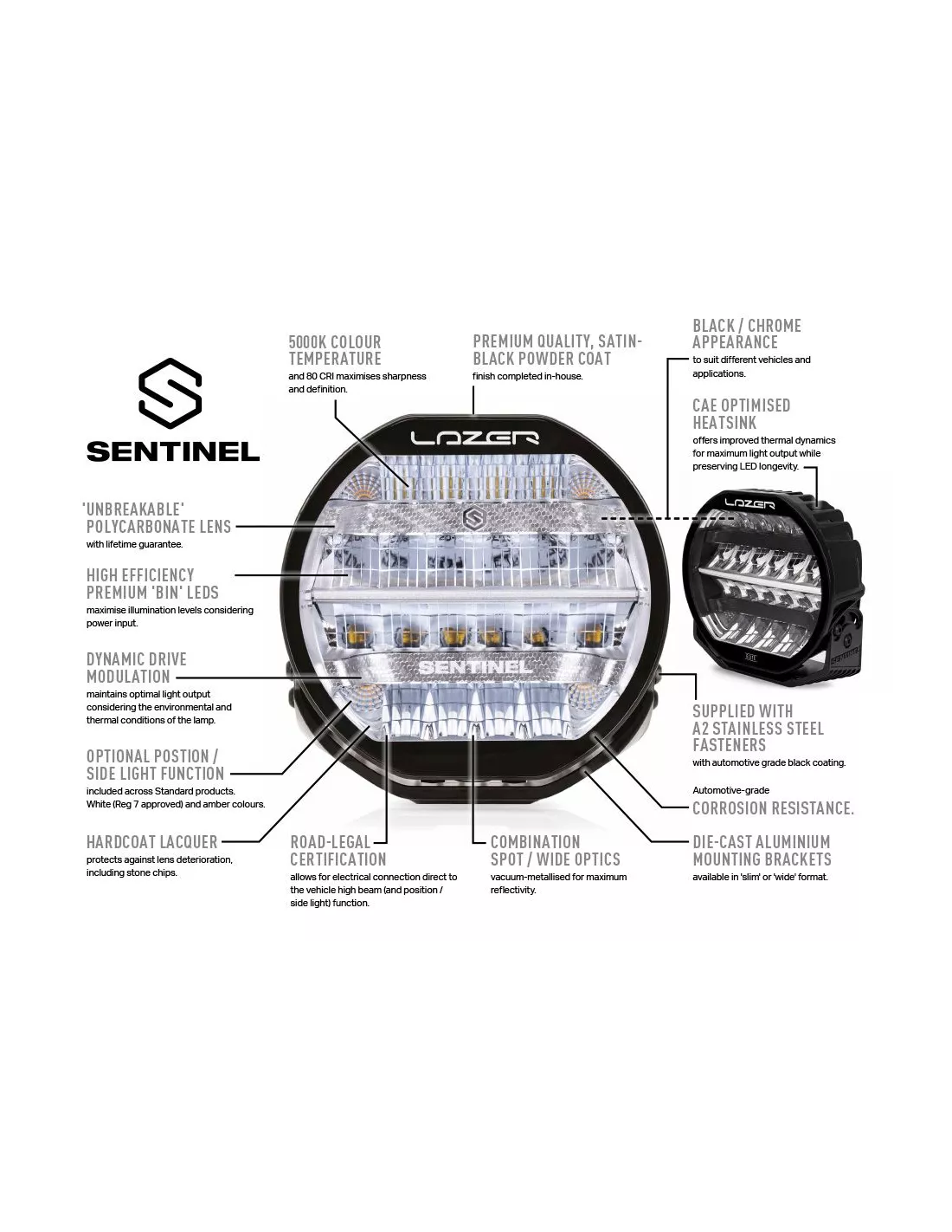 Longue portée LED Lazer Sentinel 9 Chrome LAZER - accessoire 4x4