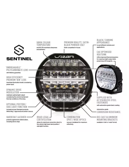 Longue portée LED Lazer Sentinel 9 Elite Blanc LAZER - accessoire 4x4